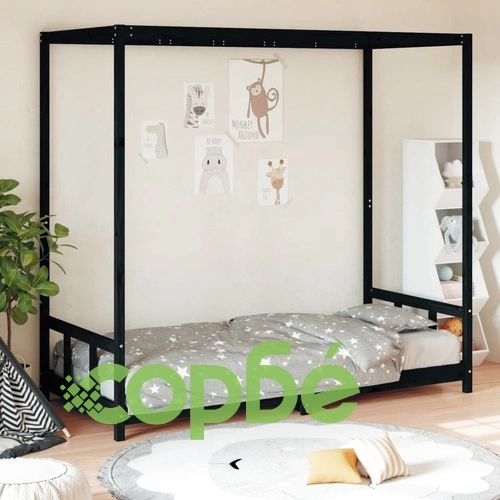 Рамка за детско легло, черна, 90x200 см, масивно борово дърво ➤ топ цена ➤ sorbe.bg