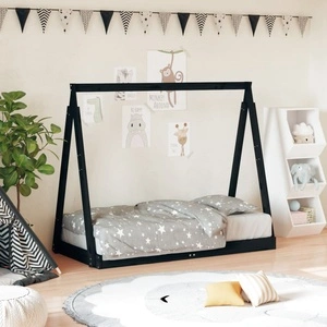 Рамка за детско легло черна 70x140 см масивна борова дървесина