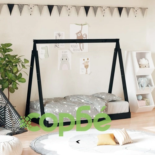 Рамка за детско легло черна 70x140 см масивна борова дървесина ➤ топ цена ➤ sorbe.bg