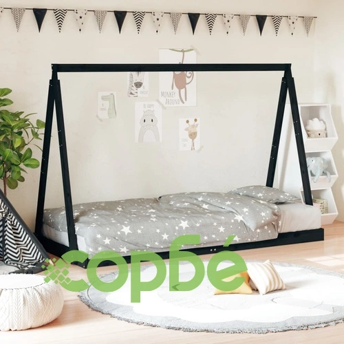 Детска рамка за легло, черна, 90x190 см, бор масив ➤ топ цена ➤ sorbe.bg
