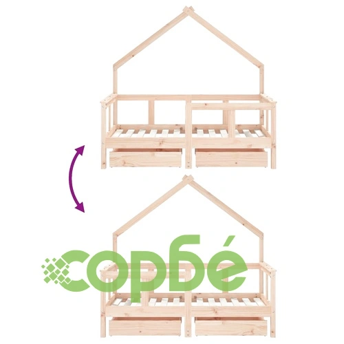 Рамка за детско легло с чекмеджета, 70x140 см, бор масив ➤ топ цена ➤ sorbe.bg