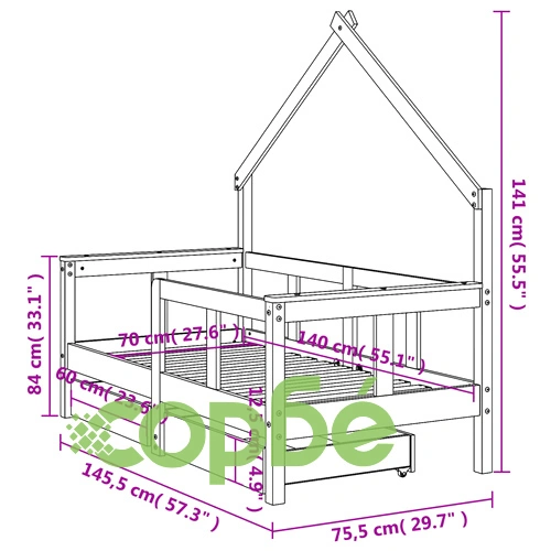 Рамка за детско легло с чекмеджета, бяла, 70x140 см, бор масив ➤ топ цена ➤ sorbe.bg