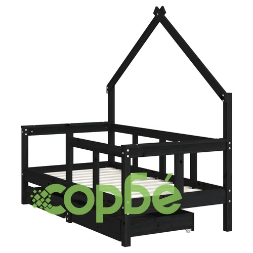 Рамка за детско легло с чекмеджета, черна, 70x140 см, бор масив ➤ топ цена ➤ sorbe.bg