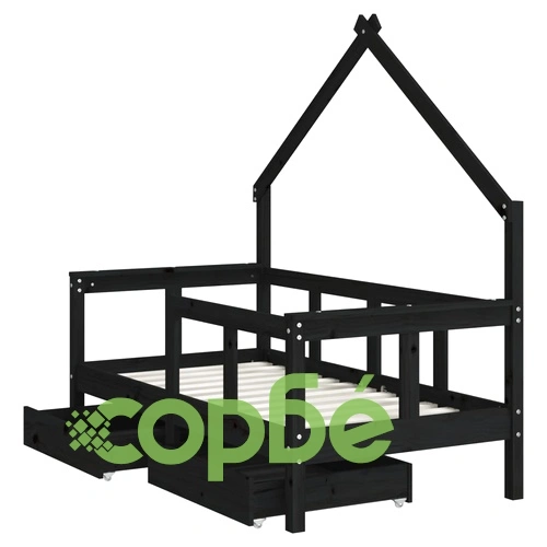 Рамка за детско легло с чекмеджета, черна, 70x140 см, бор масив ➤ топ цена ➤ sorbe.bg