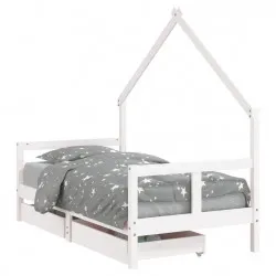 Рамка за детско легло с чекмеджета, бяла, 80x160 см, чам масив