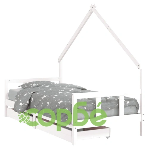 Детска рамка за легло с чекмеджета, бяла, 90x190 см, бор масив ➤ топ цена ➤ sorbe.bg