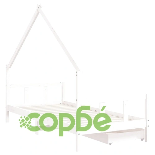 Детска рамка за легло с чекмеджета, бяла, 90x190 см, бор масив ➤ топ цена ➤ sorbe.bg