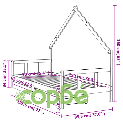 Детска рамка за легло с чекмеджета, бяла, 90x190 см, бор масив ➤ топ цена ➤ sorbe.bg