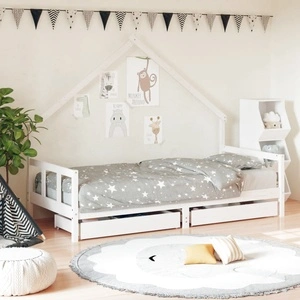 Детска рамка за легло с чекмеджета, бяла, 90x190 см, бор масив