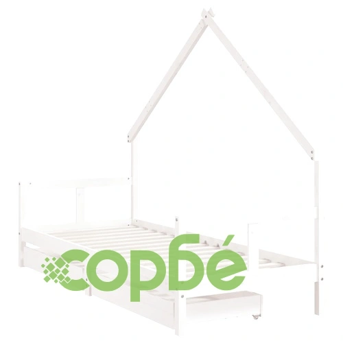 Рамка за детско легло с чекмеджета, бяла, 80x200 см, чам масив ➤ топ цена ➤ sorbe.bg