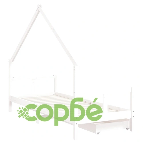 Рамка за детско легло с чекмеджета, бяла, 80x200 см, чам масив ➤ топ цена ➤ sorbe.bg