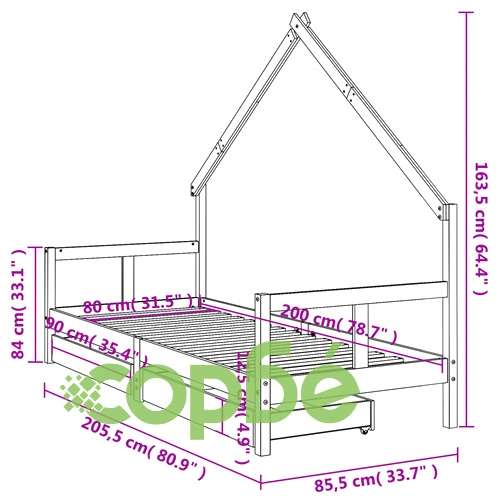 Рамка за детско легло с чекмеджета, бяла, 80x200 см, чам масив ➤ топ цена ➤ sorbe.bg