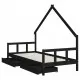 Рамка за детско легло с чекмеджета черна 90x200 см бор масив