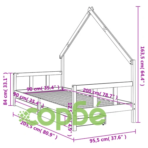 Рамка за детско легло с чекмеджета черна 90x200 см бор масив ➤ топ цена ➤ sorbe.bg