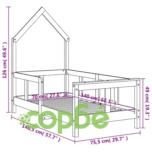 Рамка за детско легло черна 70x140 см масивна борова дървесина ➤ топ цена ➤ sorbe.bg