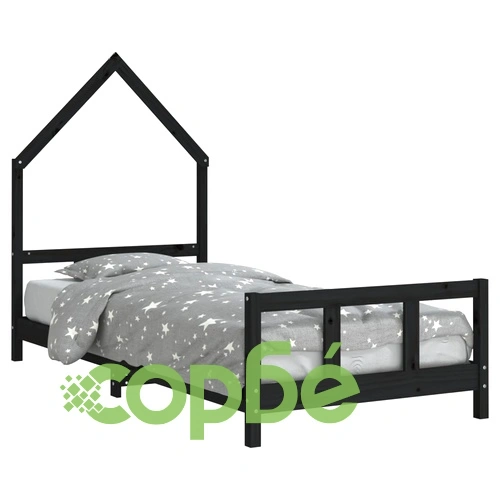 Детска рамка за легло, черна, 90x190 см, бор масив ➤ топ цена ➤ sorbe.bg