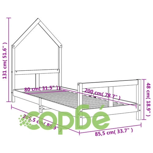 Рамка за детско легло 80x200 см масивна борова дървесина ➤ топ цена ➤ sorbe.bg