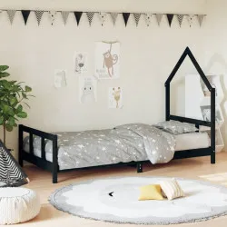 Рамка за детско легло, черна, 90x200 см, масивно борово дърво