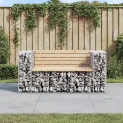 Градинска пейка габионен дизайн 143x71x65,5 см бор масив