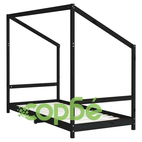 Рамка за детско легло, черна, 90x200 см, масивно борово дърво ➤ топ цена ➤ sorbe.bg