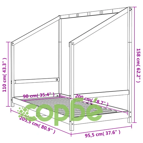 Рамка за детско легло, черна, 90x200 см, масивно борово дърво ➤ топ цена ➤ sorbe.bg