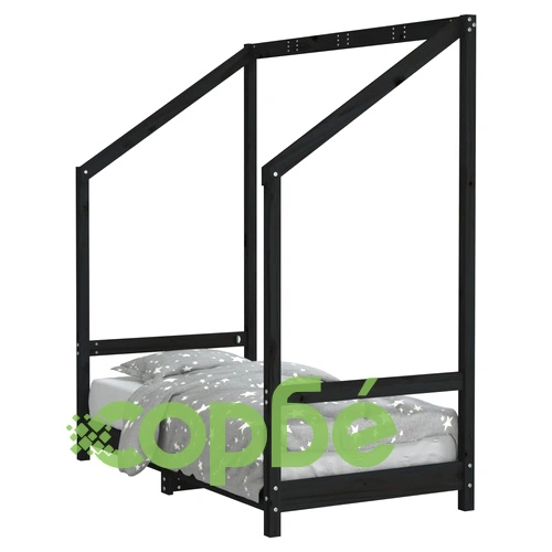 Рамка за детско легло черна 70x140 см масивна борова дървесина ➤ топ цена ➤ sorbe.bg