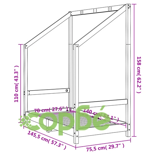 Рамка за детско легло черна 70x140 см масивна борова дървесина ➤ топ цена ➤ sorbe.bg