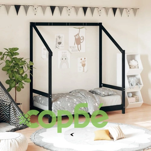 Рамка за детско легло черна 70x140 см масивна борова дървесина ➤ топ цена ➤ sorbe.bg