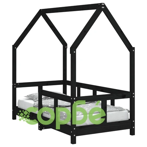 Рамка за детско легло черна 70x140 см масивна борова дървесина ➤ топ цена ➤ sorbe.bg