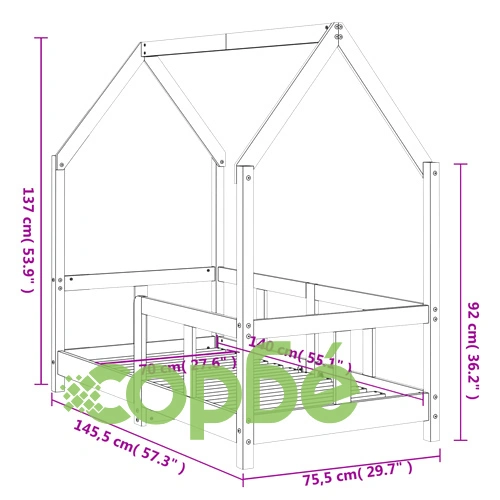 Рамка за детско легло черна 70x140 см масивна борова дървесина ➤ топ цена ➤ sorbe.bg
