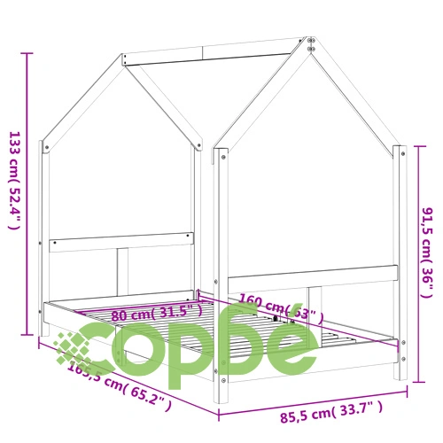 Детска рамка за легло бяла 80x160 см масивна борова дървесина ➤ топ цена ➤ sorbe.bg