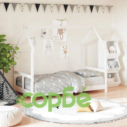 Детска рамка за легло бяла 80x160 см масивна борова дървесина ➤ топ цена ➤ sorbe.bg