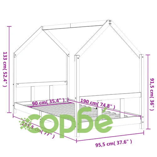 Детска рамка за легло, черна, 90x190 см, бор масив ➤ топ цена ➤ sorbe.bg