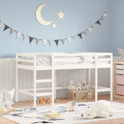 Детско високо легло със стълба, бяло, 80x200 см, бор масив