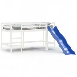 Детско високо легло с пързалка, бяло, 80x200 см, бор масив
