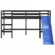 Детско високо легло с пързалка, черно, 80x200 см, бор масив