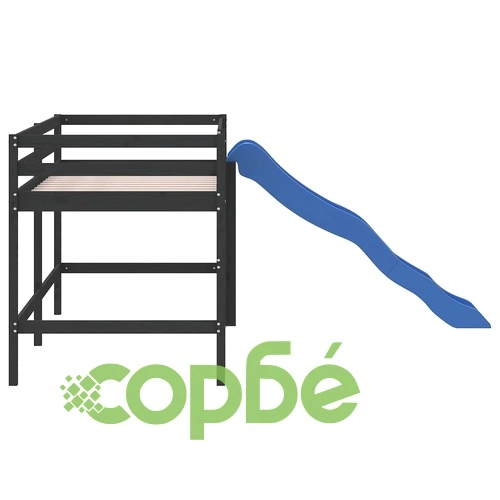Детско високо легло с пързалка, черно, 80x200 см, бор масив ➤ топ цена ➤ sorbe.bg