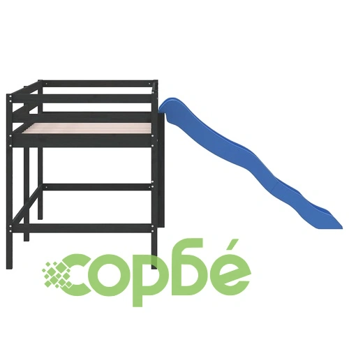 Детско високо легло с пързалка, черно, 90x190 см, бор масив ➤ топ цена ➤ sorbe.bg