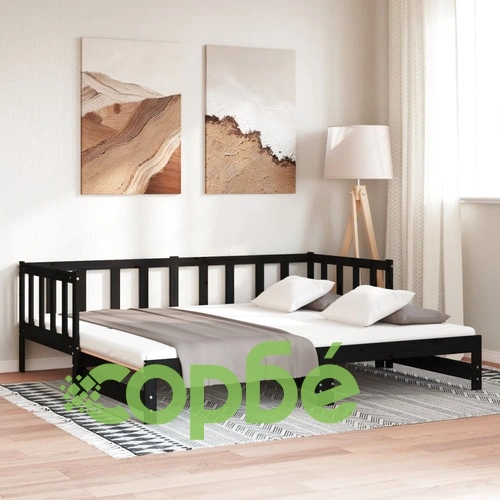 Канапе с изтеглящо разтегателно легло черно 90x200 см бор масив ➤ топ цена ➤ sorbe.bg