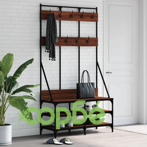 Стойка за дрехи и рафт за обувки, кафяв дъб, 100x40x184 см ➤ топ цена ➤ sorbe.bg