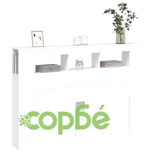 LED горна табла за легло бяла 160x18,5x103,5 см инженерно дърво ➤ топ цена ➤ sorbe.bg