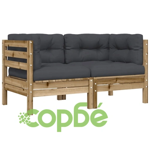 Външни ъглови кресла с възглавници 2 бр импрегниран бор ➤ топ цена ➤ sorbe.bg