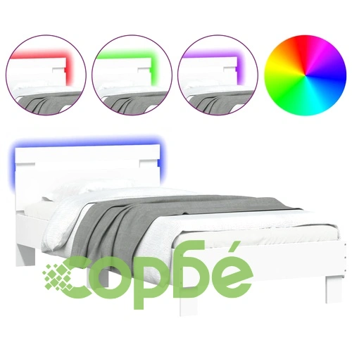 Рамка за легло с табла и LED осветление, бяла, 90x190 см ➤ топ цена ➤ sorbe.bg