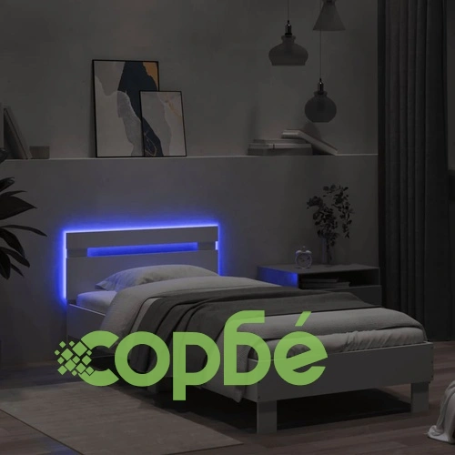 Рамка за легло с табла и LED осветление, бяла, 90x190 см ➤ топ цена ➤ sorbe.bg