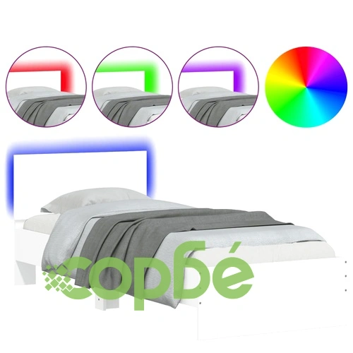 Рамка за легло с табла и LED осветление, бяла, 90x200 см ➤ топ цена ➤ sorbe.bg