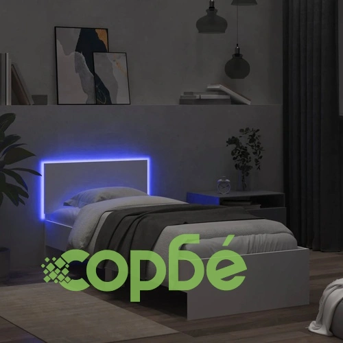 Рамка за легло с табла и LED осветление, бяла, 90x200 см ➤ топ цена ➤ sorbe.bg