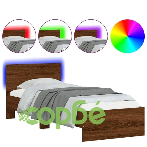 Рамка за легло с табла и LED осветление, кафяв дъб, 90x200 см ➤ топ цена ➤ sorbe.bg