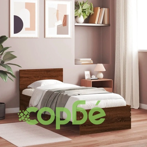 Рамка за легло с табла и LED осветление, кафяв дъб, 90x200 см ➤ топ цена ➤ sorbe.bg
