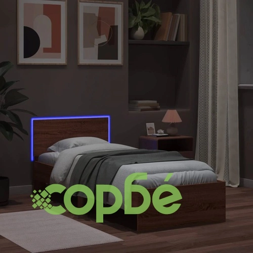 Рамка за легло с табла и LED осветление, кафяв дъб, 90x200 см ➤ топ цена ➤ sorbe.bg