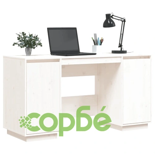 Бюро, бяло, 140x50x75 см, борово дърво масив ➤ топ цена ➤ sorbe.bg